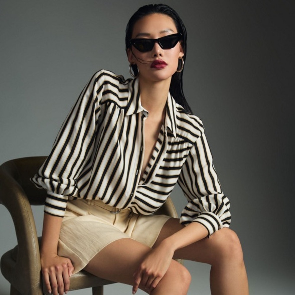 Anthropologie Maeve Silky Striped Button Down Small